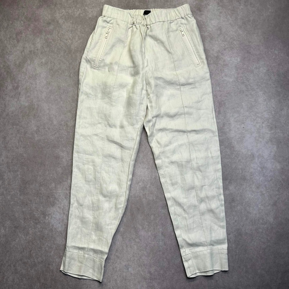 J.Crew Womens 0 Oatmeal Beige 100% Linen Herringbone Elastic Waist Tapered Pants